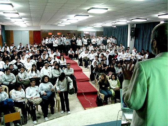 30 school.jpg - Standing room only for students hearing about how the Transcendental Meditation Programme develops their whole potential and leads to a stress-free life.